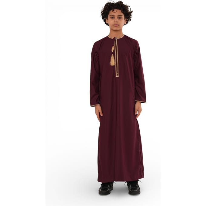 Kinderen jongens Ramadan Bourgondië rood Marokkaanse Thobe Robe Emirati Eid Jubba-TT-003