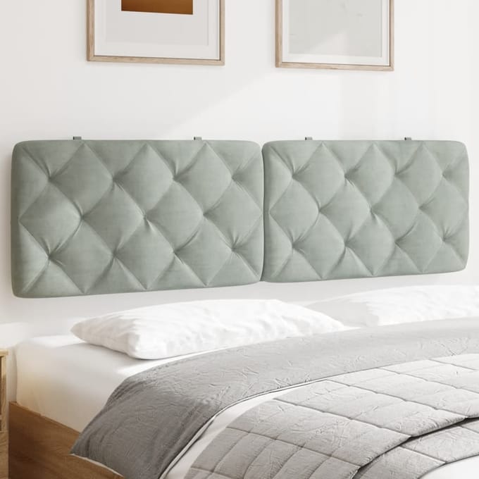 vidaXL - Hoofdbordkussen - 183 - cm - fluweel - lichtgrijs
