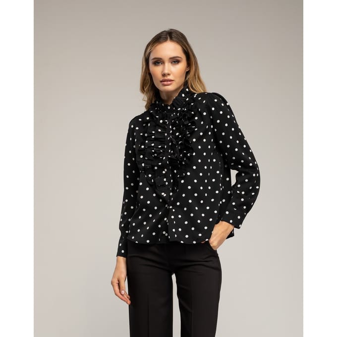 Blouse met stippen en ruches op de borst