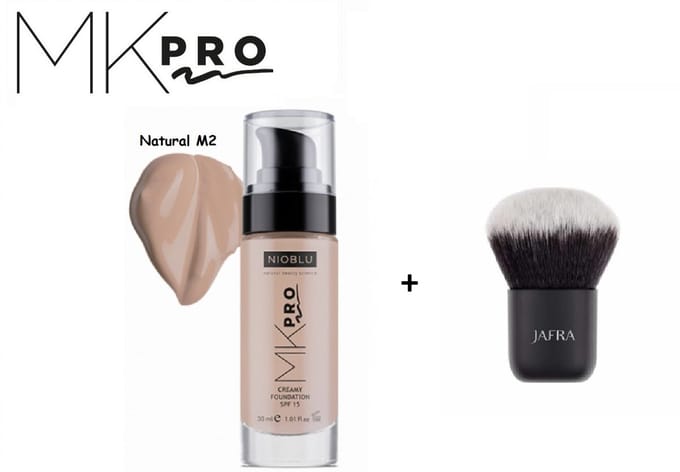 NIOBLU - MKPro - Creamy - Foundation - SPF 15 - Natural M2 - met - kabuki - kwast