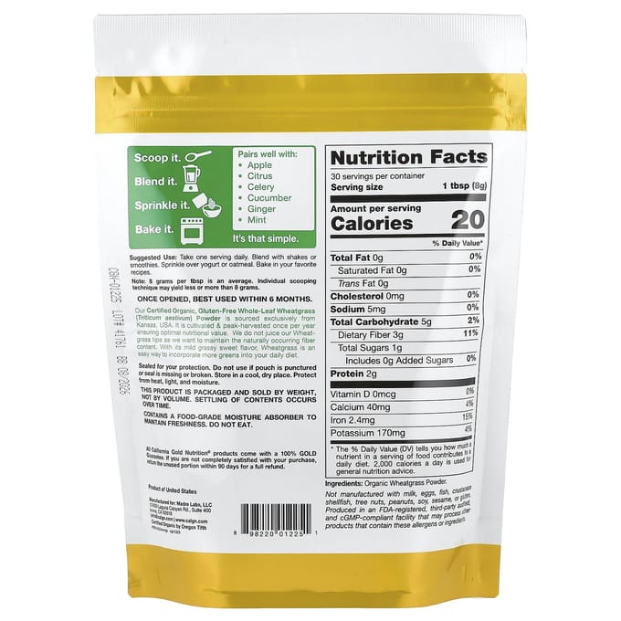Superfood Biologisch Tarwegras Poeder, 240G(8.5Oz)