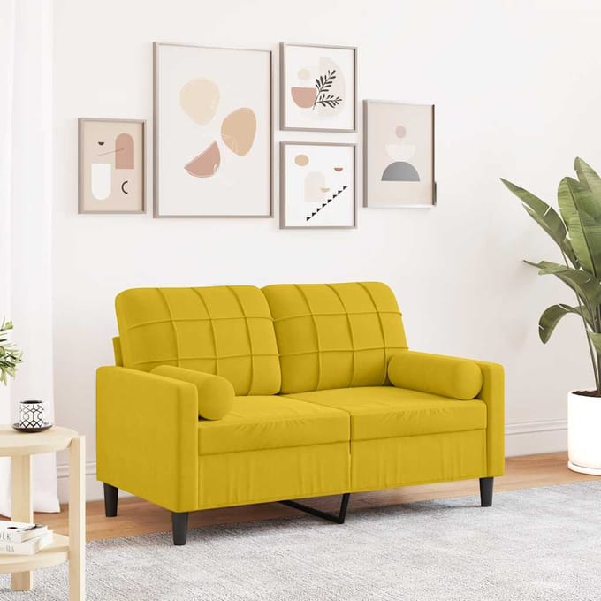 vidaXL - Tweezitsbank - met - sierkussens - 120 - cm - fluweel - geel