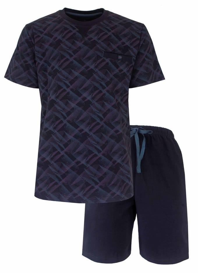 MEQ Heren Shortama Set - Korte Mouwen - Katoen - Blauw - Maat S