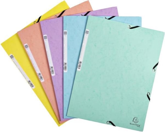 5 x Elastomap Exacompta Aquarel * 3-kleps * A4 * glanskarton * assorti