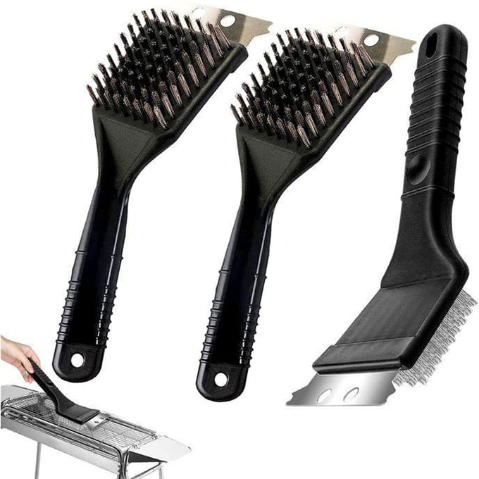 Barbecueborstel - RVS - 3 stuks - Harde schraper - Roestvrij - Ergonomisch