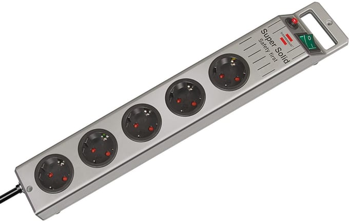 Super-Solid-Line stekkerdoos 5-voudig zilver 2,5m H05VV-F 3G1,5 *FR*