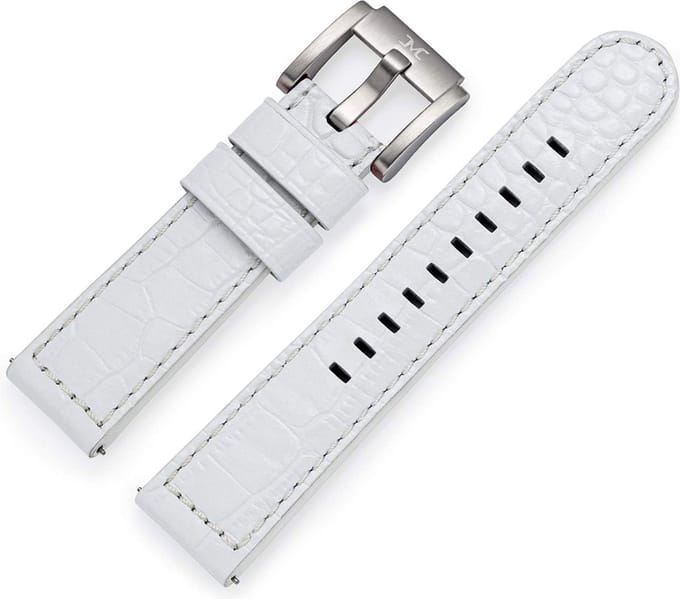 Kalfslederen Horlogebandje met Alligator Structuur Wit 22mm