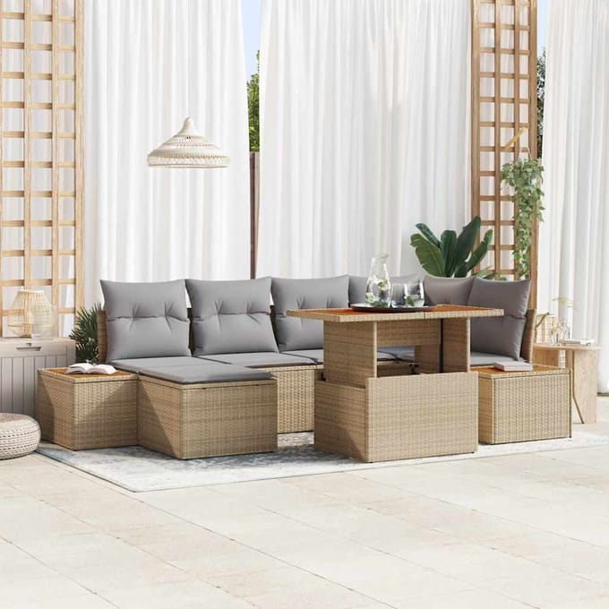 vidaXL - Tuinbank - Set - 7 - st - Beige - poly - rattan