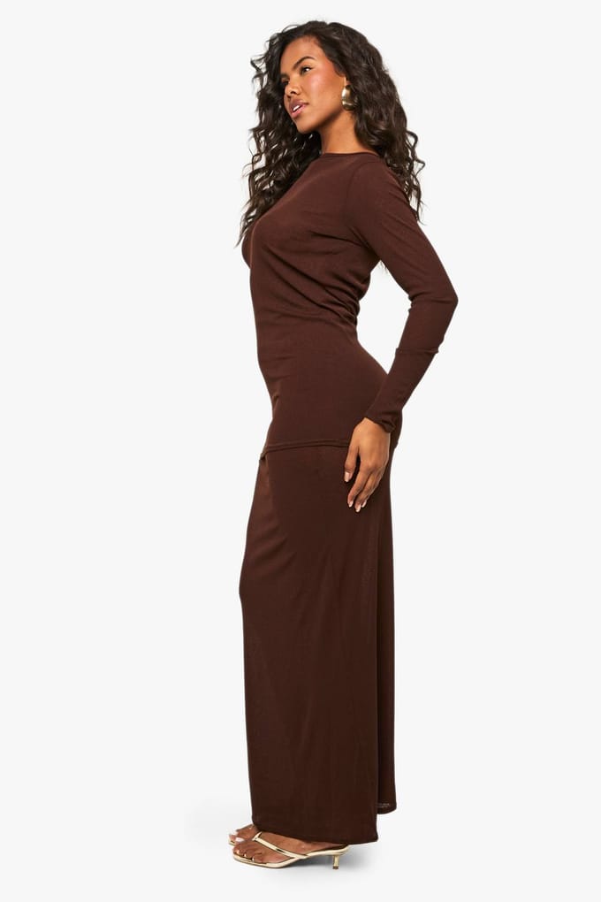 boohoo Dames Dubbelgelaagde T-shirt jurk | Chocolate | Maat: 8