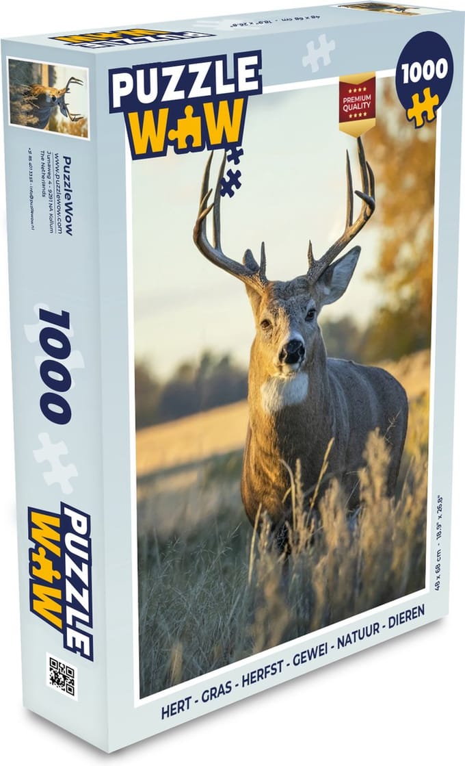 Puzzel Hert - Gras - Herfst - Gewei - Natuur - Dieren - Legpuzzel - Puzzel 1000 stukjes volwassenen