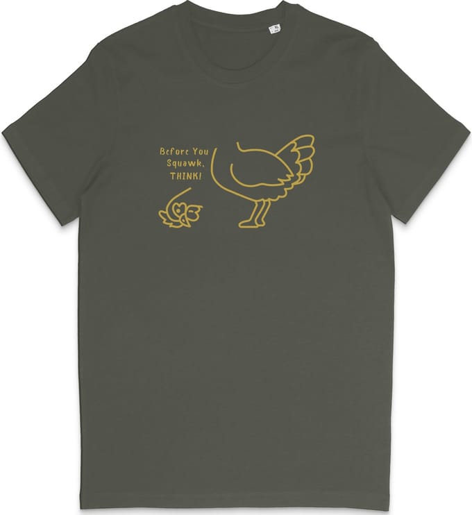 T Shirt Dames Heren - Grappig Kip Zonder Kop Design - Khaki Groen- Maat M