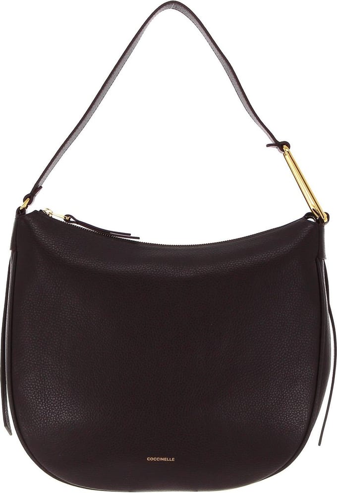 COCCINELLE Leren Schoudertas Priscilla Handbag Grained Leather Darkbrown Donkerbruin