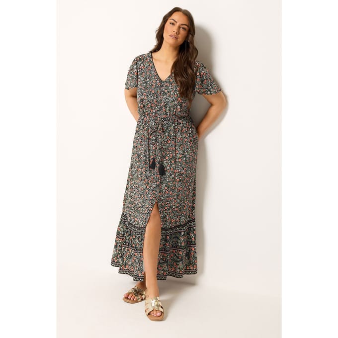 Yours Zwarte, Ditsy Jurk Met Bloemendetails En Details Size 42