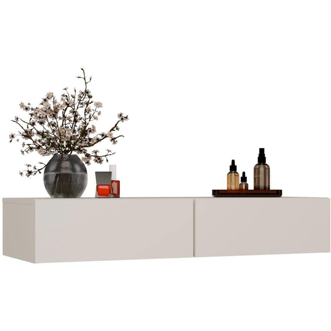 Table de Dressing Cosmétique Suspendue Mika 110 Cm 2 Tiroirs Pour Chambre à Coucher Beige Cachemire
