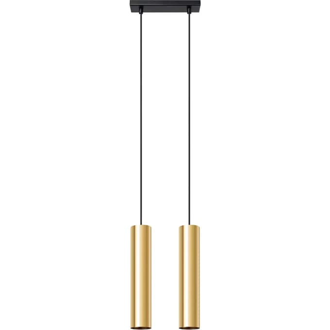 Hanglamp LAGOS 2 met 2 cilindrische kappen naast elkaar - Sollux Lighting - IP20 - Glanzend goud staal behuizing - 30 x 6 x 90 cm - 2 x GU10 LED, exclusief lichtbron - 2 x 10 W - Moderne hanglamp voor woonkamer, slaapkamer en eetkamer