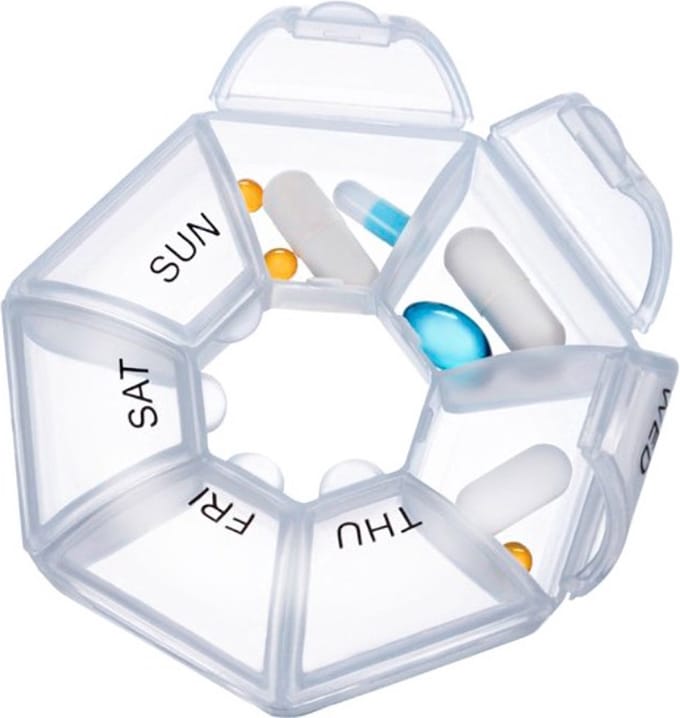 New Age Devi - "Transparante Pillendoosje - Ideaal voor Reizen en Wekelijks Opbergen van Geneesmiddelen en Tabletten."