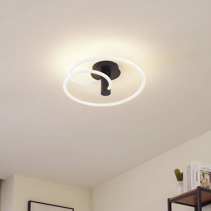 Lucande LED plafondlamp Valenora, wit/zwart, PC, Ø 49cm