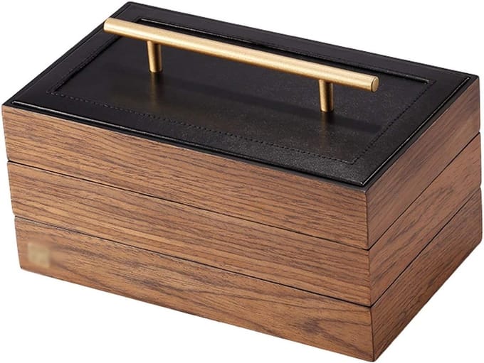 Sieradendoos Drie verdiepingen - Juwelenkast Organizer - Sieraden Opbergen - Massief Hout - Groot - Walnootkleur