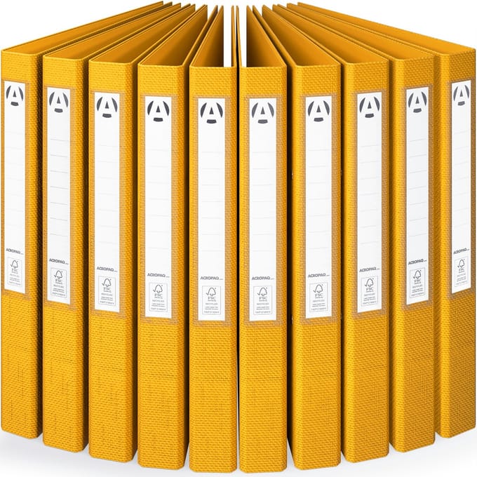 ACROPAQ 10x Ringmap A4 - Ringbanden A4 met 2 ringen, Inclusief rugetiketten, Capaciteit 200 vellen, Rugbreedte 4 cm, Geel - Map 2 ringen, Mappen, Meerkleurig