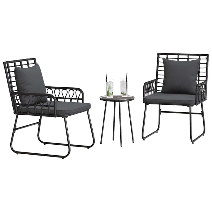 vidaXL - Tuin - Eettafel - Set - 3 - st - Zwart - en - Anthraciet - poly - rattan