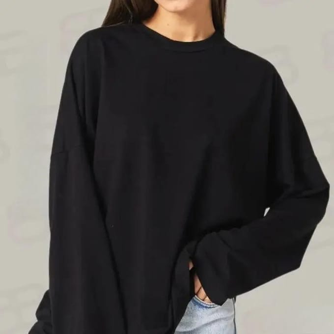 T-shirt polyvalent en coton ample à manches longues T-shirt de base polyvalent à col rond XL noir