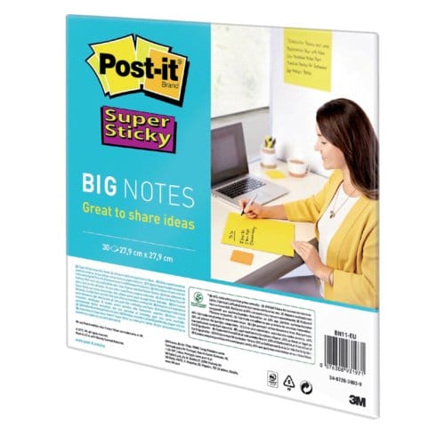 Memoblok post-it super sticky big notes bn11-eu Geel 279x279mm 30 vel
