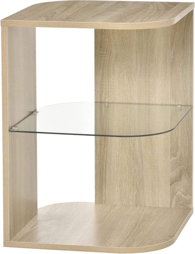 Moderne Bijzettafel met Gehard Glas en Natuurlijk Hout