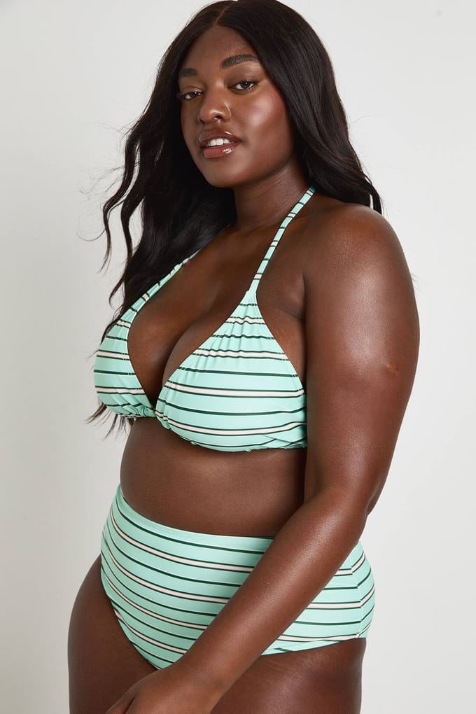 boohoo Dames Plus Size Gestreepte Top & Hoge Taille Bikini | Munt | Maat: 56