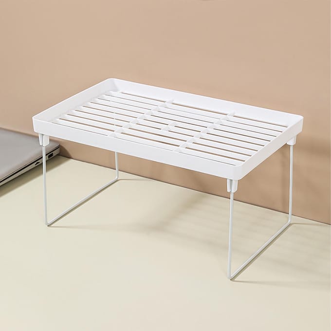 Étagère de cuisine empilable en plastique et métal Multifonctionnelle Empilable Organisateur d'étagère de comptoir de cuisine L white