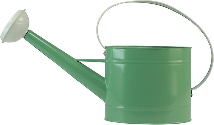 Decoratieve metalen gieter, retro pastelgroen met witte accenten, voor