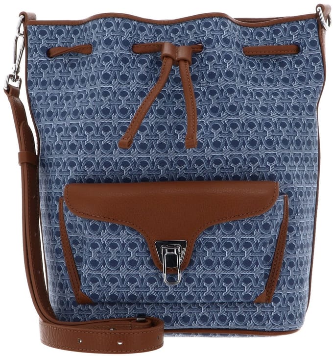 COCCINELLE schoudertas Beat Bucket Bag Blue Denim / Cognac blauwgrijs
