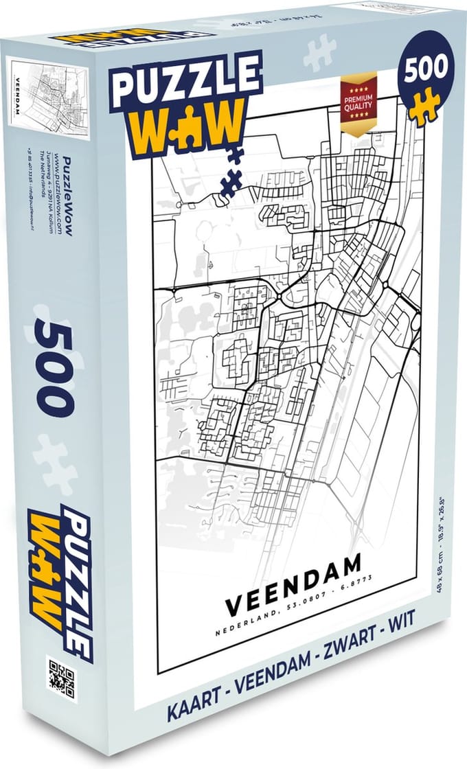Puzzel Kaart - Veendam - Zwart - Wit - Legpuzzel - Puzzel 500 stukjes