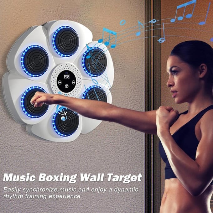 Muziek Boksmachine - Fitness Trainer - Reflex Training - Wandmontage Ontwerp - 40 cm Diameter - Wit