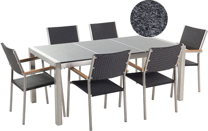 GROSSETO - Tuinset voor 6 - Grafietgrijs - Graniet/Rotan