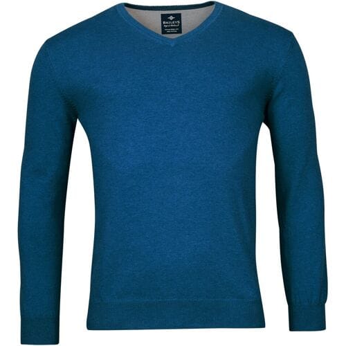 Baileys Trui Uni Color Cotton V-Neck Single Knit Cobalt / male