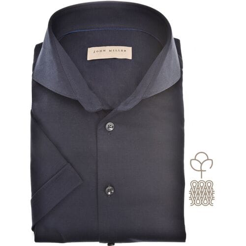 John Miller Overhemd Solid Color Slim Short Sleeve Cutaway Jersey Donker Blauw / male