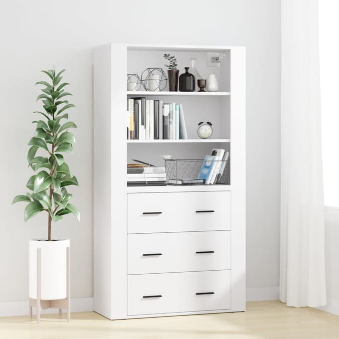 vidaXL - Hoge - kast - bewerkt - hout - wit