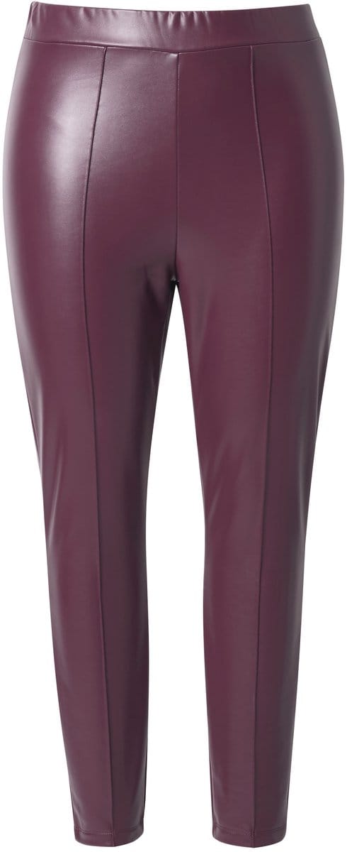 Ulla Popken - Dames - legging lederlook slanke pijpen elastische tailleband - Pruim - Maat 46+