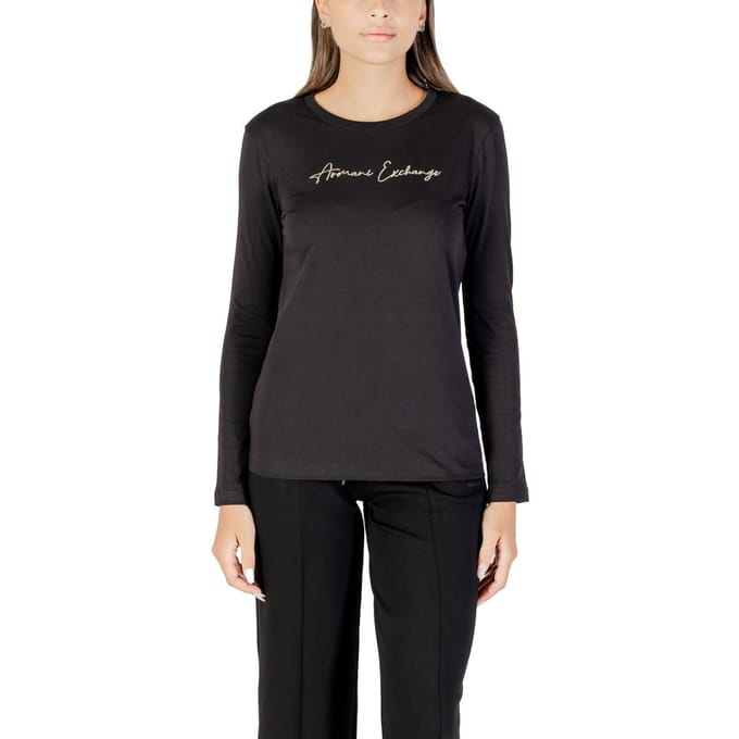 Long Sleeve Round Neck Cotton T-shirt Wo - Black Shirts