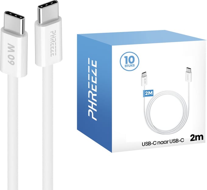 Voordeelpak usb C oplader kabels met super fast charging - 2 meter - 10 pack