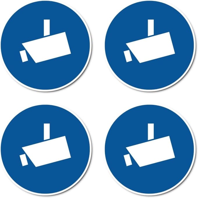 4x Camerabewaking Sticker Rond - 10cm - ISO 7010 Veiligheidsbord
