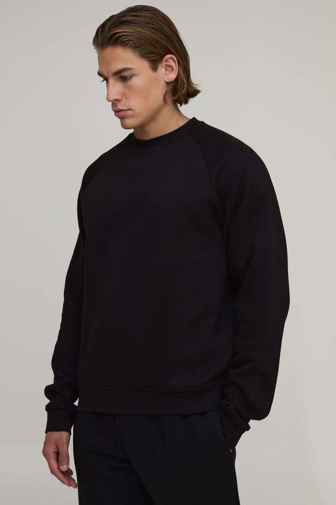 Essential Regular Fit Raglan Sleeve Sweater | Black | Size Medium