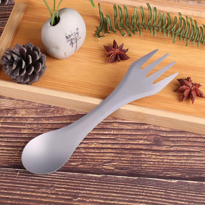 2-IN-1 Spork Titanium Lepel Vork Picknick Reizen Kamperen Servies brown