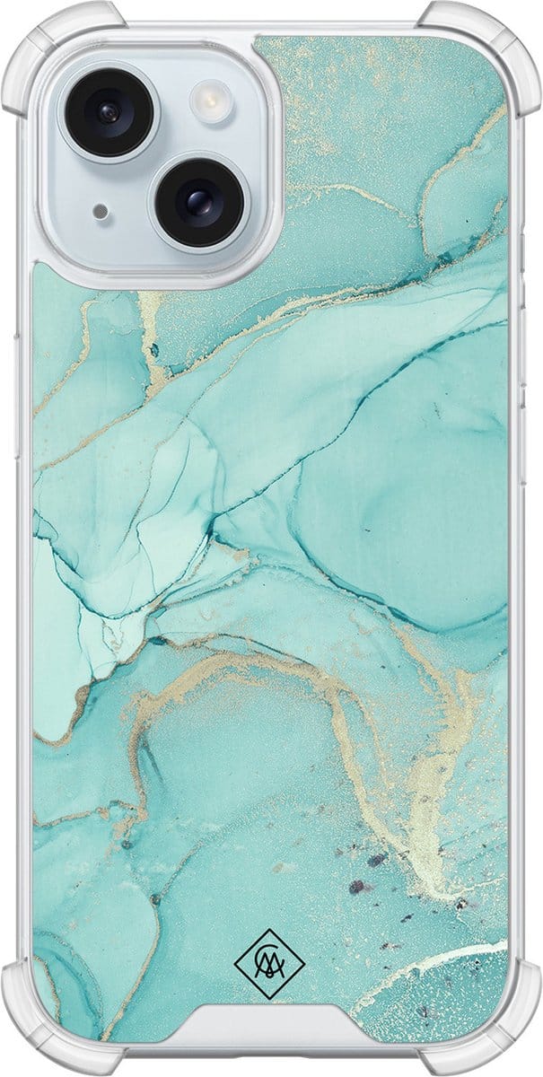 Casimoda® hoesje - Geschikt voor iPhone 14 - Marmer mint groen - Shockproof case - Extra sterk - Siliconen/TPU - Mint, Transparant