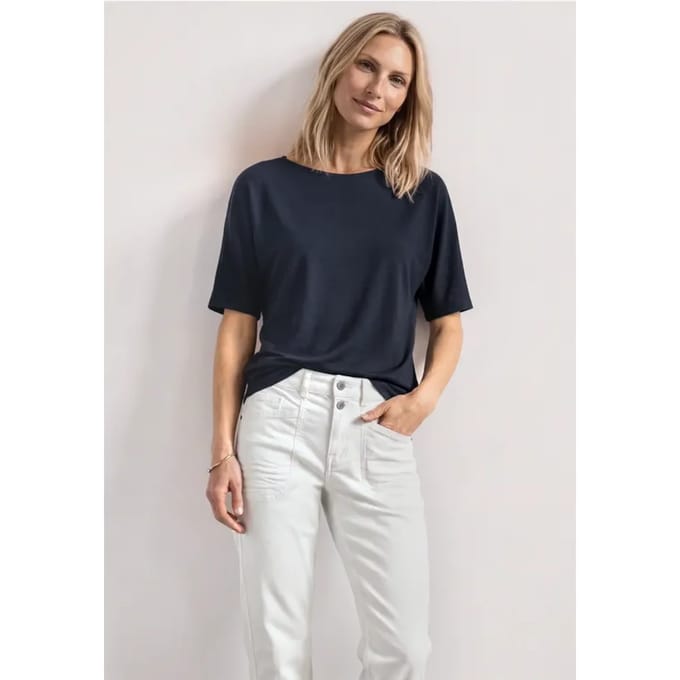 Basic Shirt met boothals en elastische zoom