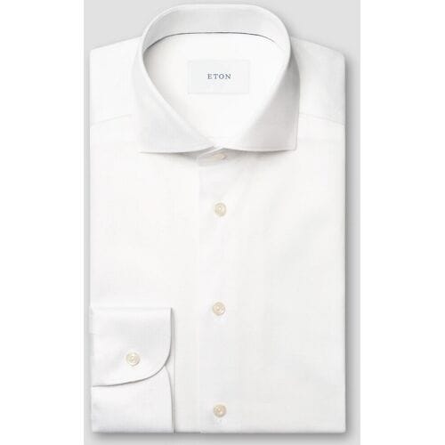Eton Overhemd Solid Color Filo di Scozia Cotton Jersey Jacquard Knit Wit / male