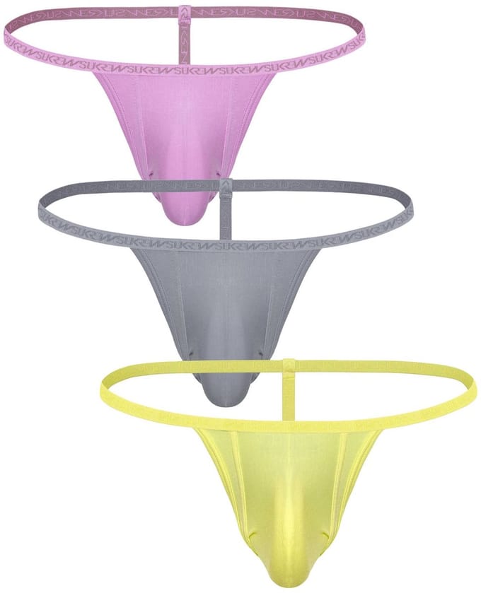 SUKREW G-String Multipack 1x Pale Magenta + 1x Studio Grey + 1x Blonde Yellow - MAAT S - Heren Ondergoed - String voor Man - Mannen Thong