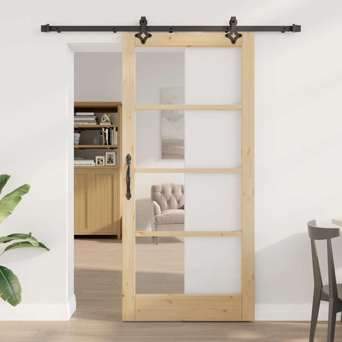vidaXL - Schuifdeur - ORKDAL - 93 - x - 202 - cm - Massief - grenenhout - en - glas