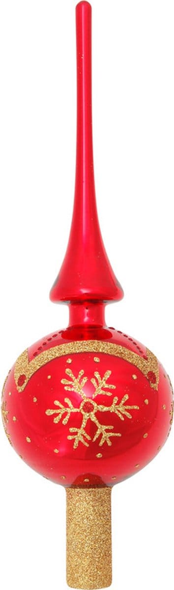 Krebs Luxe kerst piek - rood/goud - 28 cm - glas - gedecoreerd - kerstpiek - kerstversiering