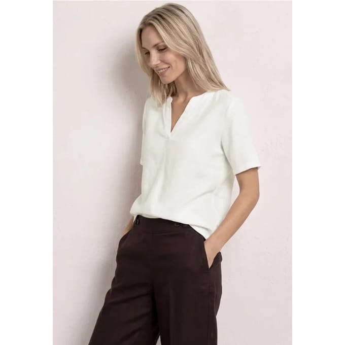 Blouse met gespleten hals van linnenmix